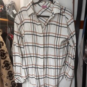 Miami White and Brown Plaid Button-Down Shirt